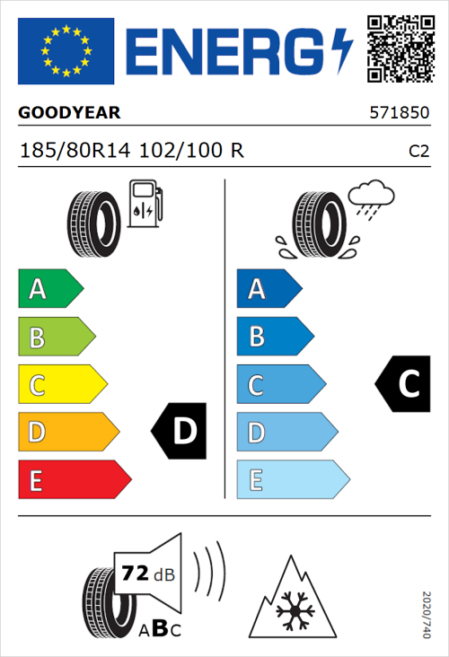 Tyre Label for Goodyear Vector 4Seasons Cargo 185/80R14 102/100R