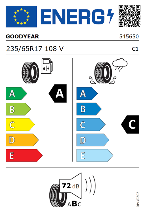 Tyre Label for Goodyear Eagle F1 Asymmetric SUV 235/65R17 108V