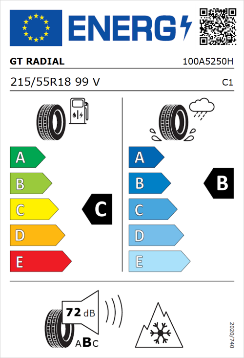 Tyre Label for GT Radial 4Seasons 215/55R18 99V