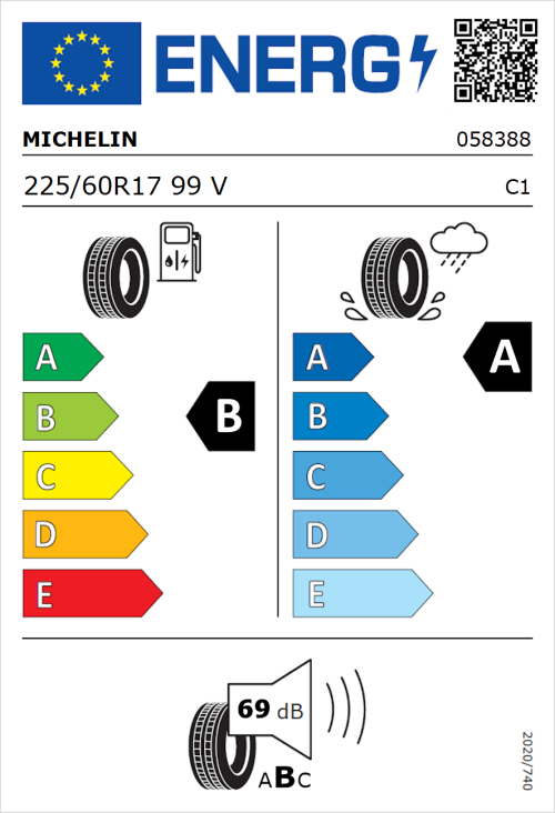 Tyre Label for Michelin Primacy 4+ 225/60R17 99V