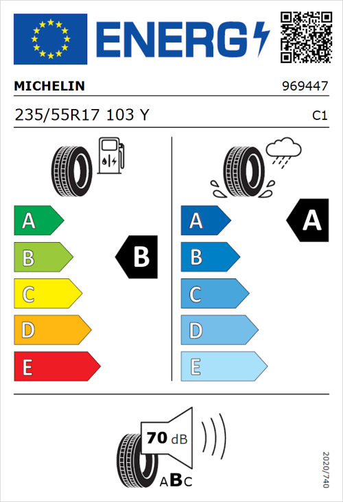Tyre Label for Michelin Primacy 4+ 235/55R17 103Y