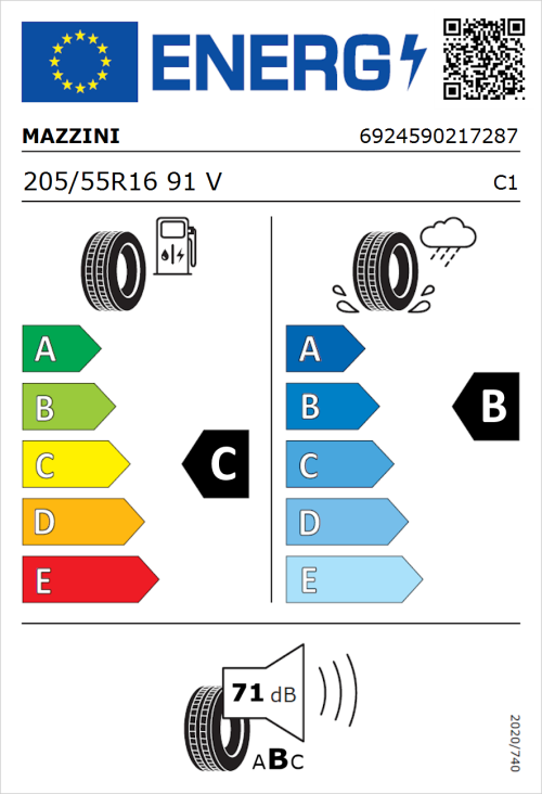 Tyre Label for Mazzini ECO809 205/55R16 91V