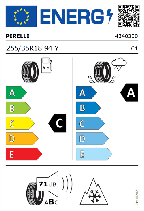 Tyre Label for Pirelli Cinturato All Season SF3 255/35R18 94Y