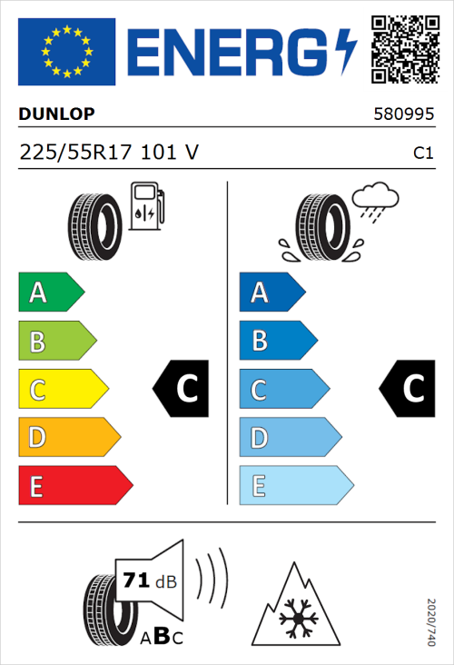 Tyre Label for Dunlop Winter 225/55R17 101V