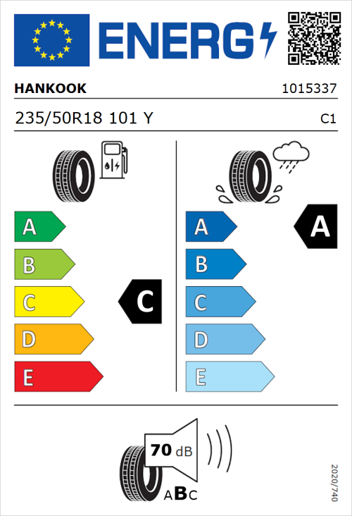 Tyre Label for Hankook Ventus V12 Evo2 (K120) 235/50R18 101Y